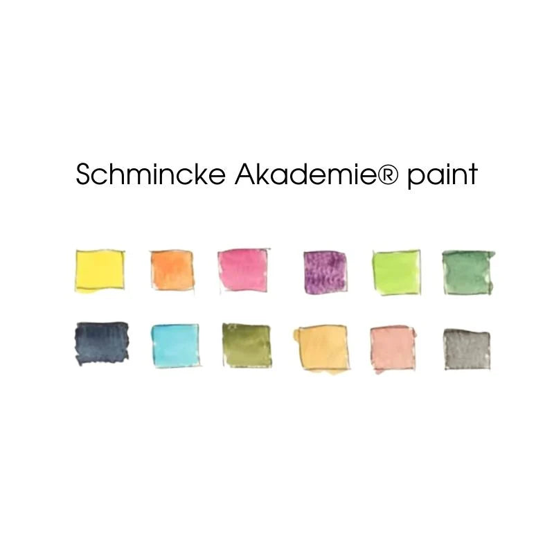 Schmincke Akademie 12-color watercolor swatch chart included with the walnut folio kit