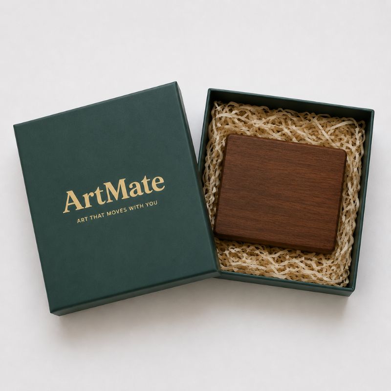 Walnut watercolor palette presented in a kraft gift box with a brown ribbon bow